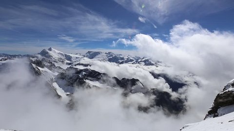 Swiss Alpine Alps mountain landscape. Viewed from Jungfraujoch, the highest railway station in Europe (Top of Europe), Switzerland