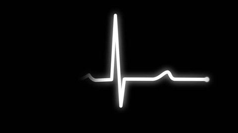 An animated heart monitor EKG flatlines.  With sound and alpha matte.