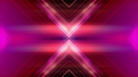 Fashion Posh Loop 1A: abstract hot flare cross neon light cross with fashionable gloss look, glowing warm red purple pink tones and sharp straight lines, FullHD and seamlessly loop-able
