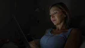 Sleepless middle aged reads on digital tablet at night while husband sleeps - Powered by Shutterstock - Get 15% off with code: PIKWIZARD15