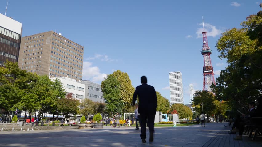 SAPPORO, JAPAN - OCTOBER 18: Time Lapse of Sapporo Television Tower and Sapporo