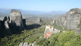 View from above on the Rousannou - St. Barbara monastery, Meteora,  Greece