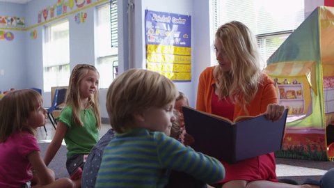 Teacher reading to children in classroom