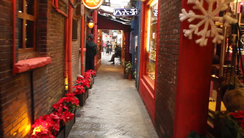 SHANGHAI - DECEMBER 21: Red street in Shangha Tianzifang. Tianzifang is a