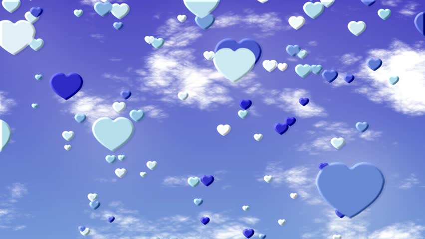 Valentine Love Hearts on a Blue Background of Animated Clouds and Blue Skies