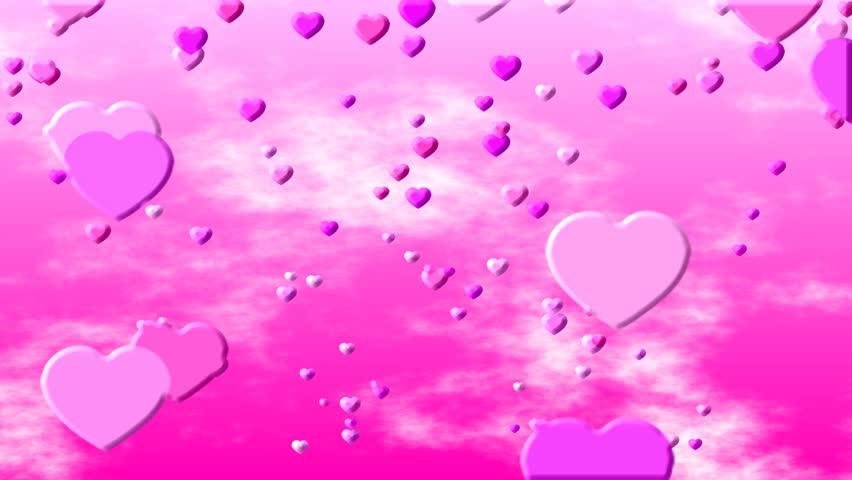 Valentine Love Hearts on a Hot Pink Background of Animated Clouds and Skies