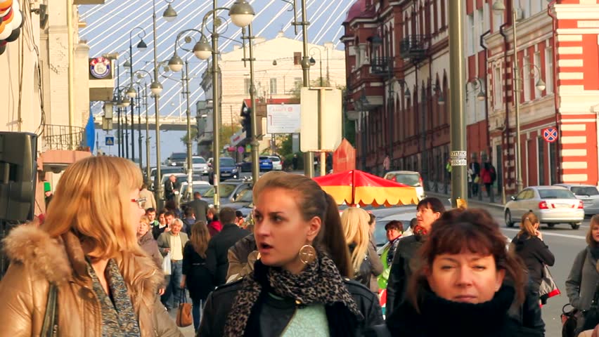 VLADIVOSTOK - October 19: downtown area, people walking on street on october 19,