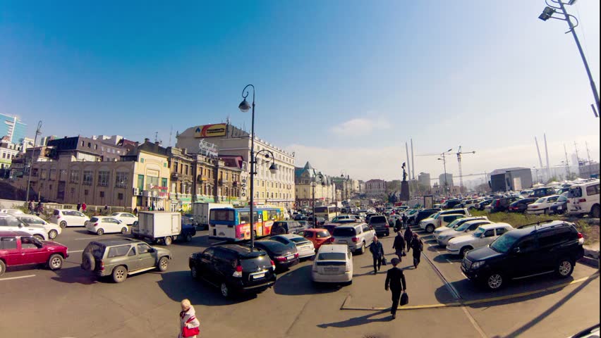 VLADIVOSTOK - OCTOBER 18 : timelapse, downtown area, main square view, on