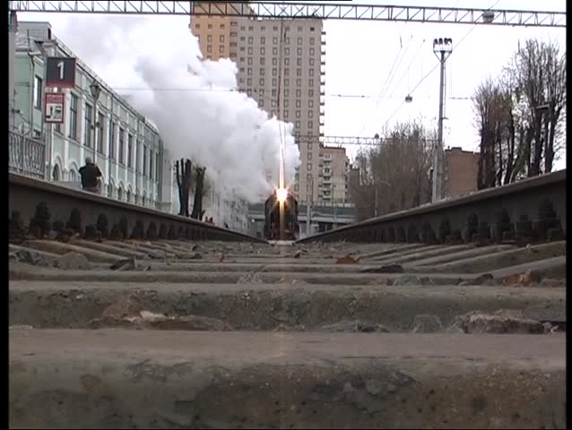 Departure of the steam train. Russia.
