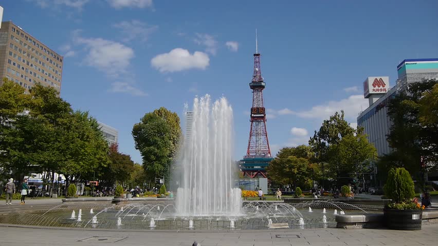 SAPPORO, JAPAN - OCTOBER 18 : Sapporo Television Tower and West 3 Fountain at