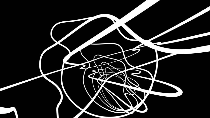 Chaotic Random White Curves Abstract Motion Black Background