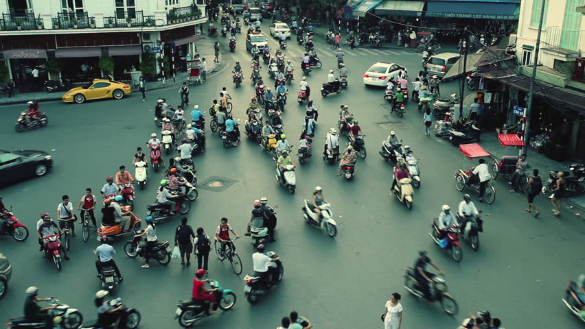 HANOI - SEPTEMBER 17: Timelapse view of crazy traffic in Hanoi Hoan Kiem