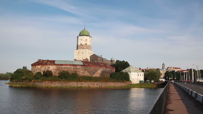 old sweden castle on island in vyborg russia - timelapse