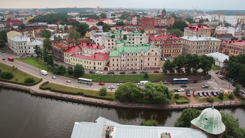Vyborg in Russia - view from height of medieval tower of St. Olaf - timelapse