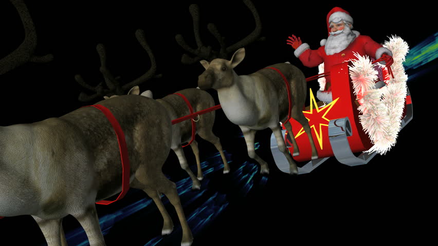 Santa and Sleigh with Reindeer right to left with Alpha Matte