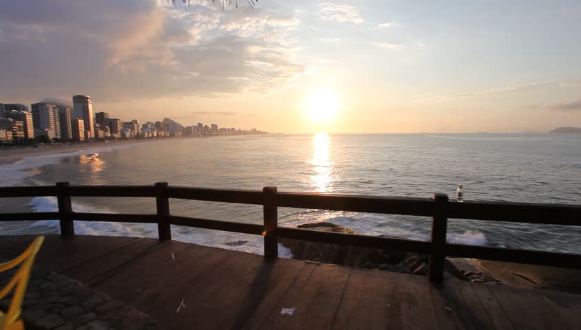 RIO DE JANEIRO, BRAZIL, October 20, 2013: Sunrise on the beach in Ipanema, Rio