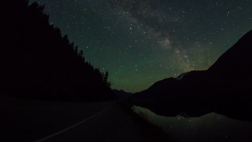 Milky way moving above lillooet lake, BC, Canada