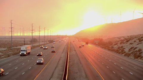 Time Lapse of Traffic on Highway with Fire Smoke Sunset- 4K - 4096x2304