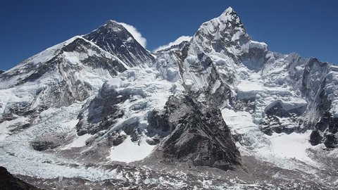 Mount Everest and Nuptse seen from Kala Patthar in the Nepal Himalaya. 
