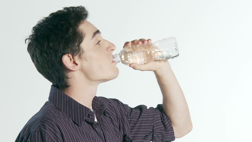 person drinking water bottle