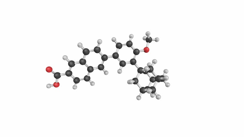 Adapalene acne treatment drug, chemical structure. Atoms are represented as spheres with conventional color coding Royalty-Free Stock Footage #4932431