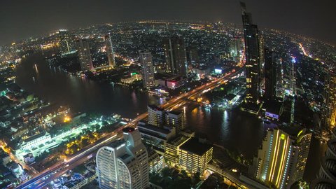 Beautiful panning cityscape time lapse of Bangkok using fisheye lens.