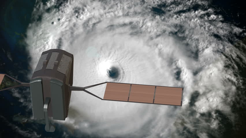 A weather satellite focuses in on a hurricane.