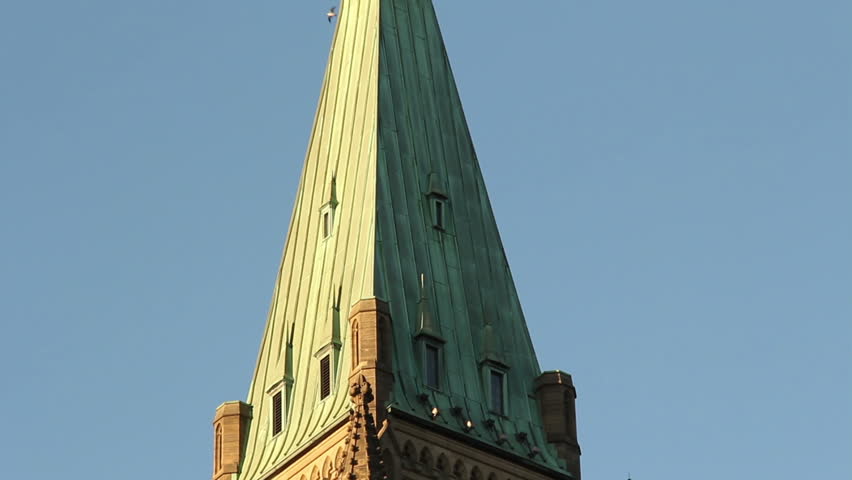 Peace Tower Parliament Ottawa Tilt Down. Close up tilting down shot of the Peace