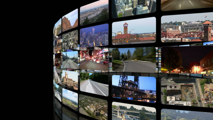 Flying around circular video wall then through video wall to green screen for adding your own videos.