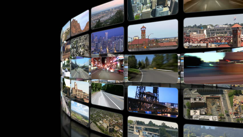Flying around circular video wall then through video wall to green screen for adding your own videos.