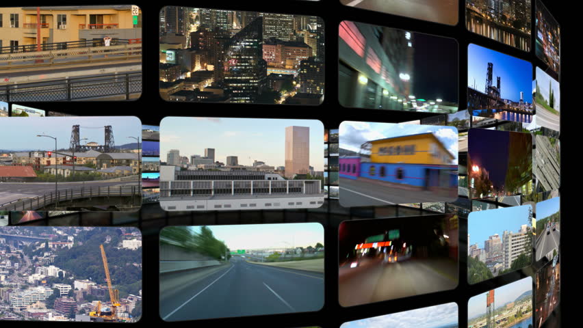 Flying around circular video wall then through video wall to green screen for adding your own videos.