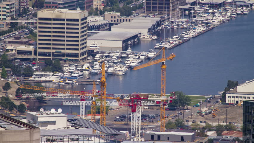 Time lapse of construction in South Lake Union area in Seattle.