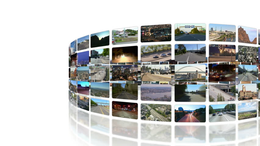 Flying around circular video wall then through video wall to green screen for adding your own videos.
