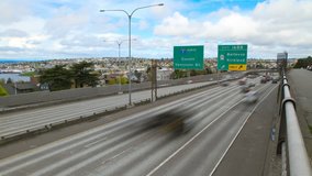 Time lapse clip of Seattle I-5 freeway heading north.