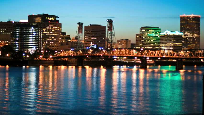 Portland Cityscape Sunset Time Lapse Stock Footage Video (100% Royalty