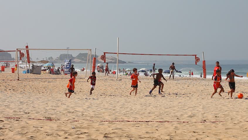 Brazil, April 2013: School of Beach Soccer on Ipanema important point of sports