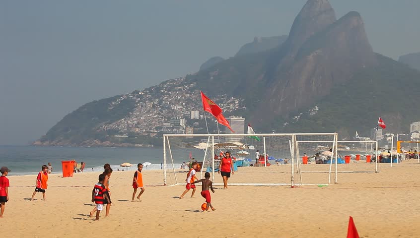 Brazil, April 2013: School of Beach Soccer on Ipanema important point of sports