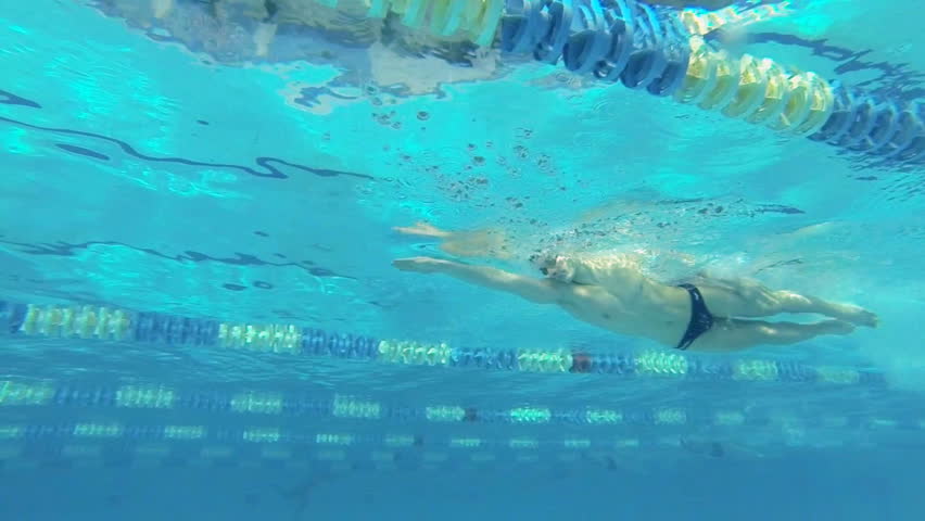 Beautiful underwater slow motion view of swimming free style