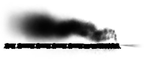 Steam train  + Alpha channel,  loop
With this  file you can get fifteen seconds of loopable animation. Cut footage in the half and use last fifteen seconds as a luma inverted mask for the first part. 