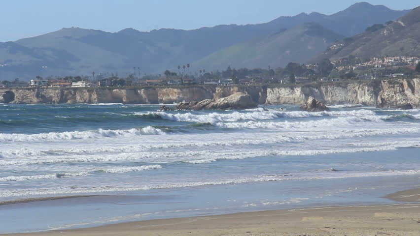 Pismo Beach California 1. Looking north from Pismo Beach, California at waves