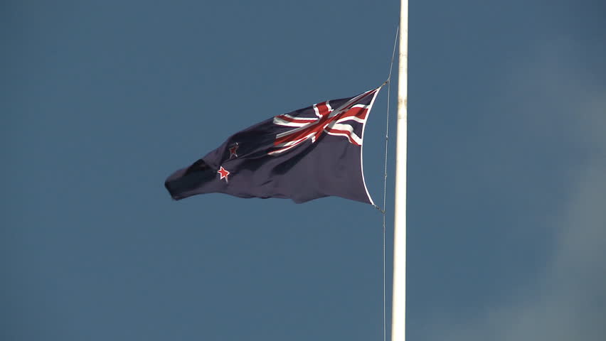 New Zealand flag flying at half mast