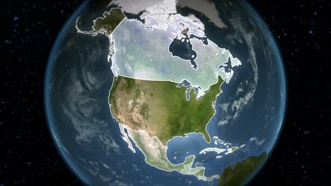 Spinning Earth with North and Central America country maps. Loopable. Each country border freeze a few seconds to let you edit and change the order or duration. 