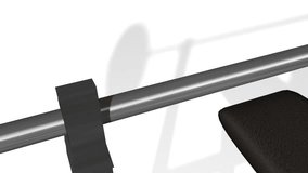 Video concept for body building consisting of a protein shake set resting on a bench press used for weight lifting