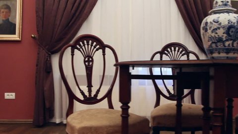 Vintage house dining room.Vintage house with european classical elements. Dolly shot. Video Stok