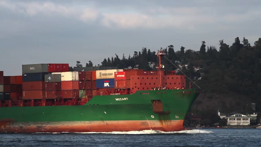 ISTANBUL - OCT 26: Container cargo ship MOZART (IMO: 9337274, Liberia) full of