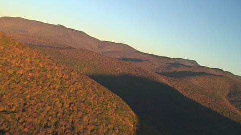 Early morning Catskill mountain ridge, New York state. Aerials around the Catskills and upstate NY Hudson Valley.