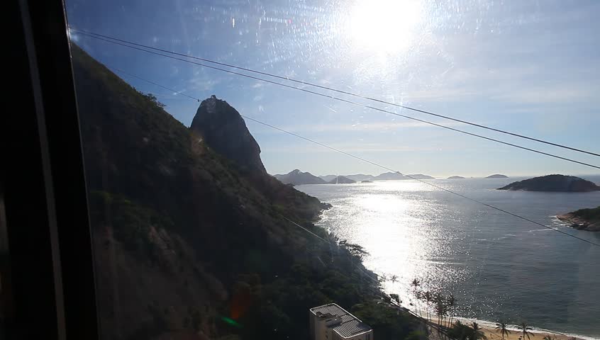 Rio de Janeiro,  cable car as it ascends up the summit of Sugar Loaf Mountain 