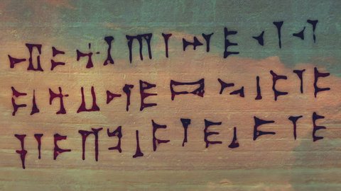 Cuneiform writing, ancient Sumerian. I just wrote random letters.