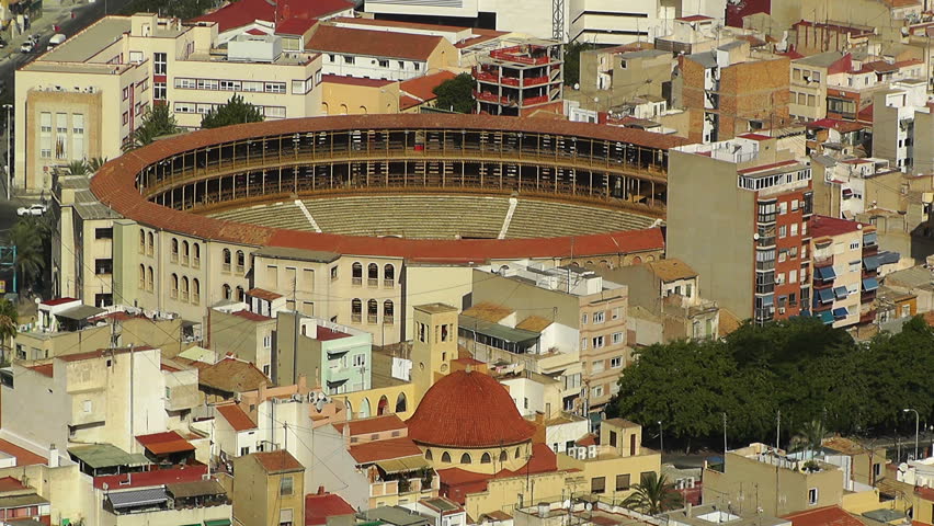 Alicante Spain aerialView from Castle Santa Barbara Bull Arena Toreador