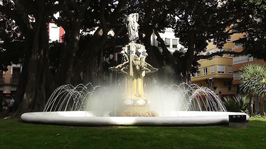 Alicante Spain Plaza Gabriel Miro fountain The famous rubber trees can be found on this square